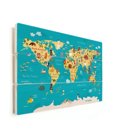 Weltkarte Kontinente & Meere Holz