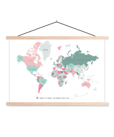 Romantische Weltkarte Textilposter