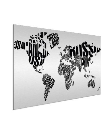 Weltkarte Text schwarz Aluminium