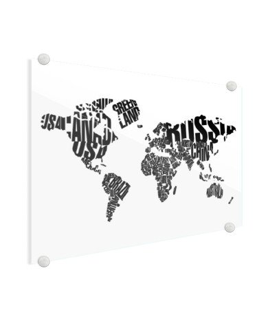 Weltkarte Text schwarz Acrylglas
