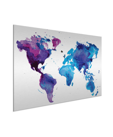 Weltkarte Aquarell blau Aluminium
