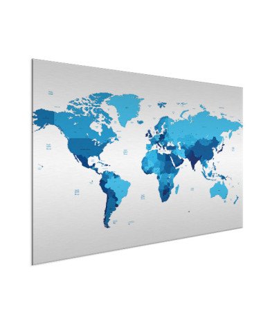 Weltkarte Blautöne Aluminium