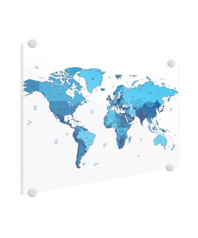 Weltkarte Blautöne Acrylglas