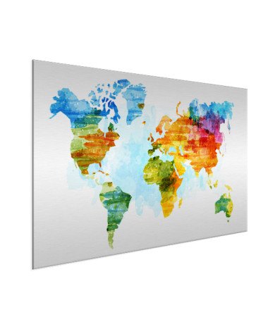 Weltkarte Aquarell bunt Aluminium