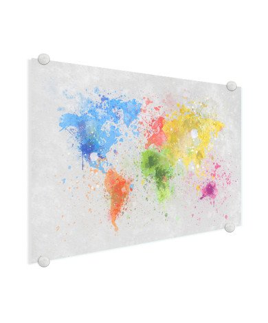 Weltkarte Farbspritzer bunt Acrylglas