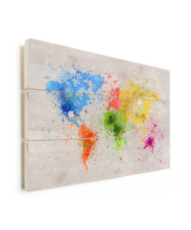 Weltkarte Farbspritzer bunt Holz