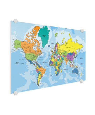 Weltkarte Grelle Farben Acrylglas
