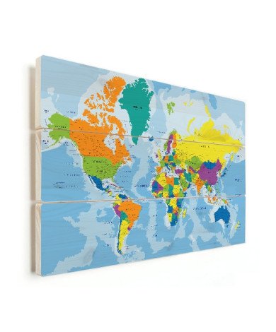 Weltkarte Grelle Farben Holz