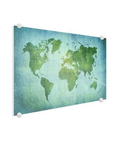 Weltkarte Pergament Kräftig Grün Acrylglas