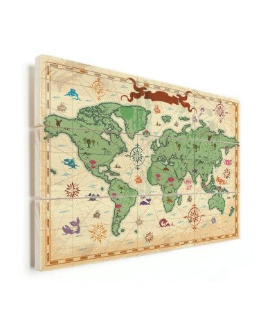 Weltkarte Schatzkarte Holz