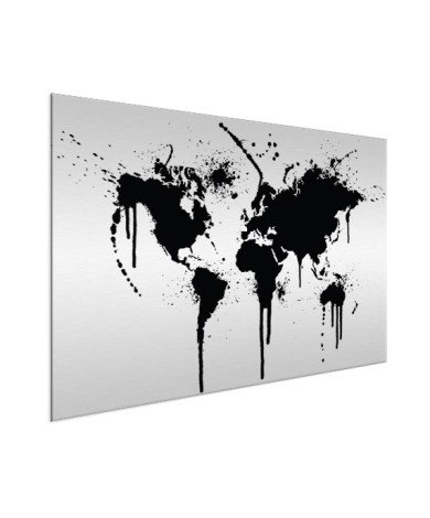 Weltkarte schwarze Tinte Aluminium