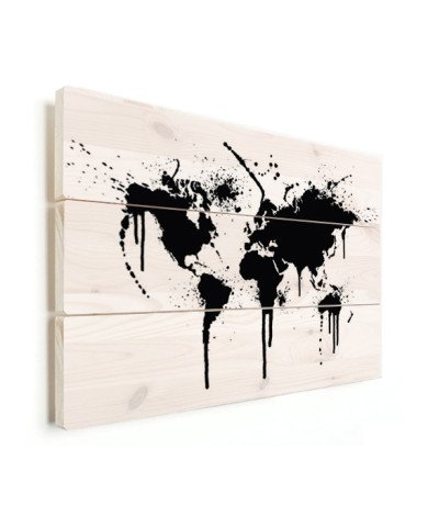 Weltkarte schwarze Tinte Holz