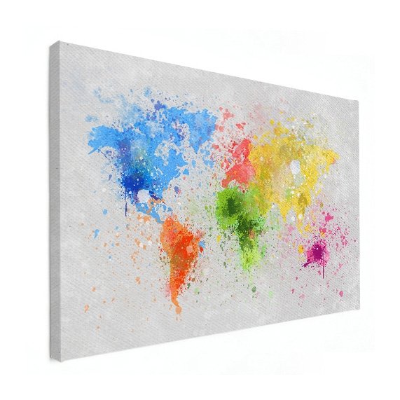 Weltkarte bunt Leinwand Farbspritzer